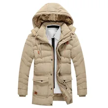 Rlyaeiz зимняя мужская куртка Для мужчин однотонный Цвет средней длинное пальто-парка Повседневное куртка на молнии с капюшоном и карманами на хлопковой подкладке теплые зимние пальто