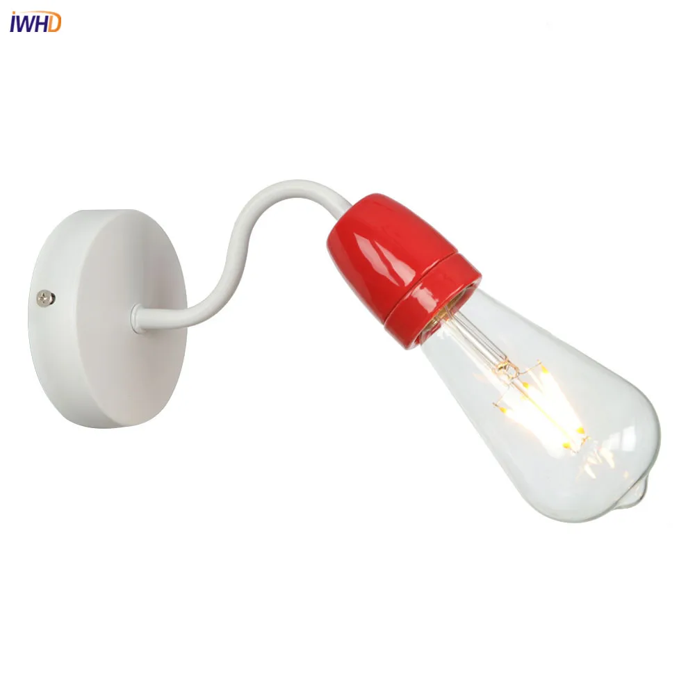 

IWHD Modern Nordic Wandlamp Simple Loft Wall Lamp LED Edison Bulb Red Iron Fixtures Bathroom Light Applique Murale Luminaire