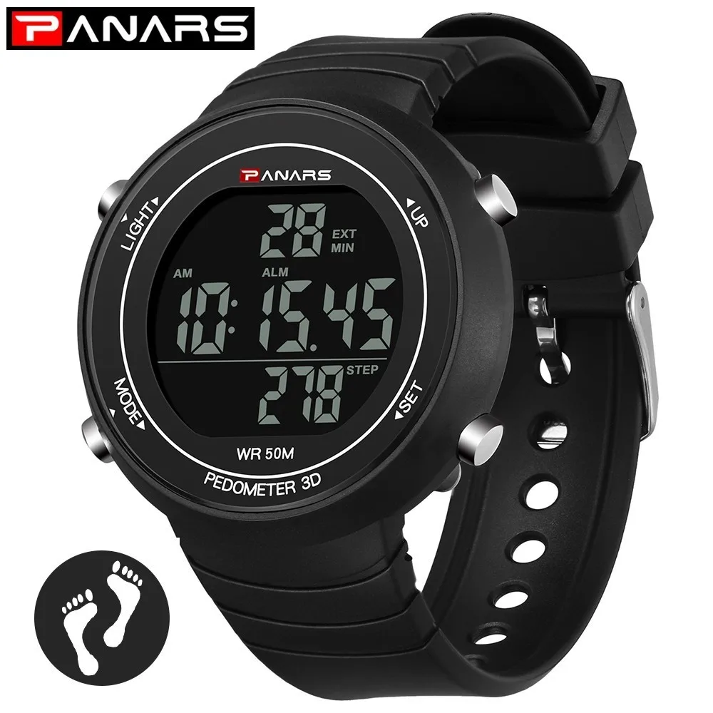 

PANARS Sport Watch Men Digital Mens Waterproof Watches Electronic LED Pedometer Fitness Watch Luxury Stopwatch reloj hombre 2018