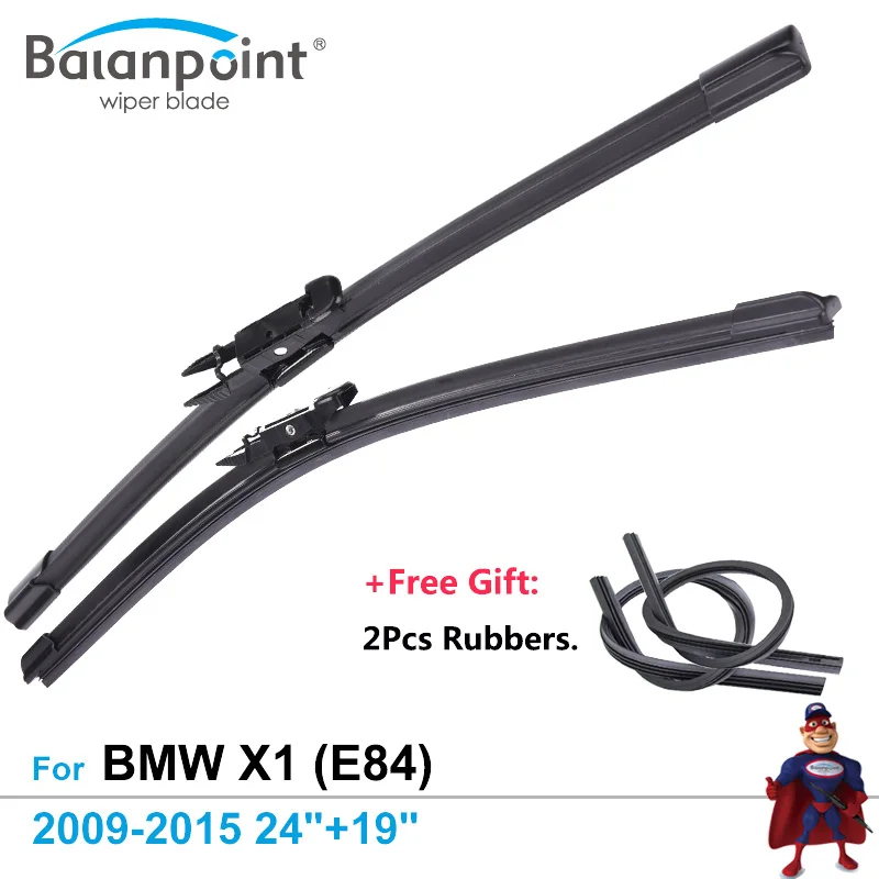 2Pcs Wiper Blades + 2Pcs Free Rubbers for BMW X1 (E84) 2009 2015 24"+19