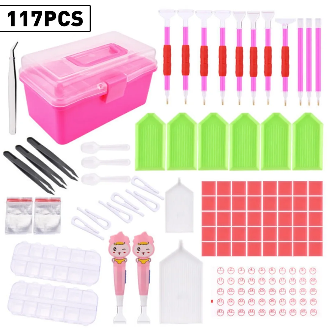 117pcs/set Handmade Diamond Painting Tools Accessories DIY Diamond Painting Cross Stitch Embroidery Pen Tweezers Tools
