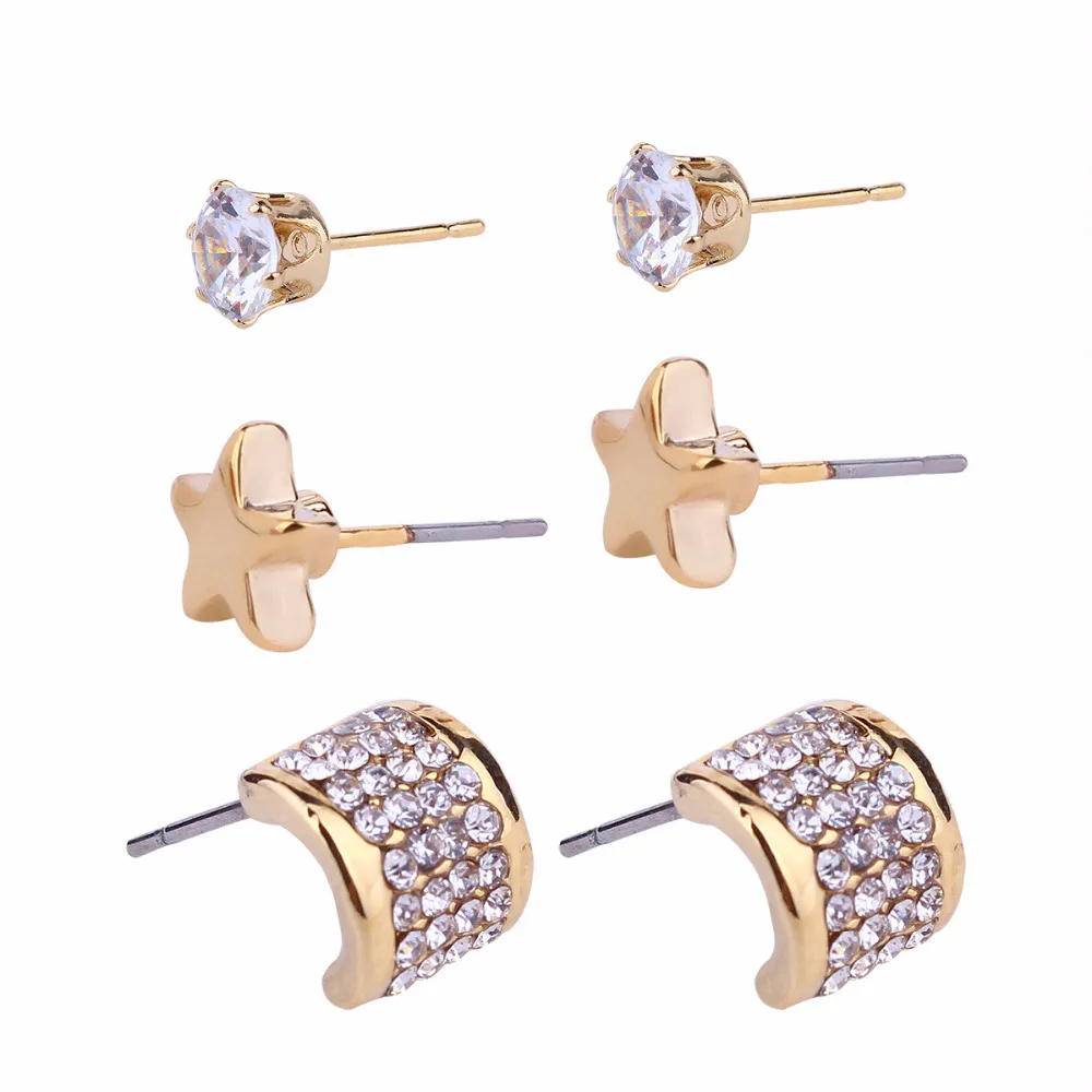 Women's Fashion Cubic Zircon Ear Studs Shiny Stone Pentagon Crystal Earrings Jewellery Women's Accessories