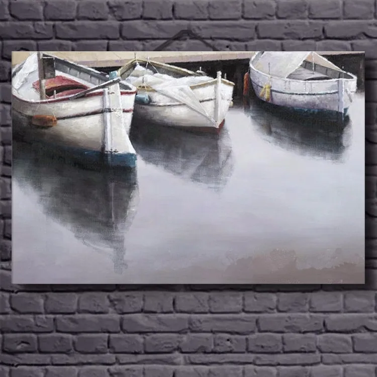 Hand Printed Canvas Oil Painting Mediterranean Sea Landscape Oil