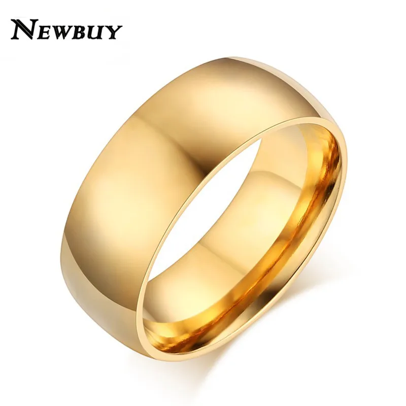 

NEWBUY Brand Men Ring Gold-color Stainless Steel Wedding Engagement Rings Jewelry Anillos Christmas Gifts US size 5 to 14