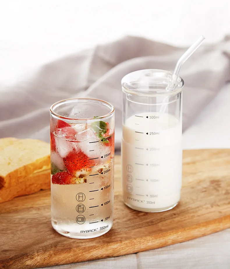 

Glass cup with scale cup drinking cup microwave oven can be heated with lid