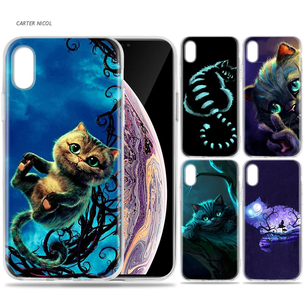 

Case for iPhone 7 8 6 6s Plus 5 5S SE 5C X XS MAX XR Silicone Coque Cases Cover Alice in Wonderland cheshire Cat