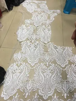 

New arrival Pure white sequins lace fabric fashion Black Gold french net lace fabric for wedding dress / party dress