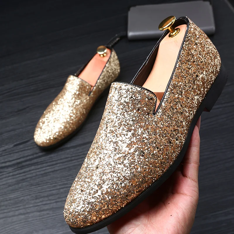 designer shoes men silver gold spiked loafers male rhinestone luxury brand dressing moccasins studded cool flats shoes for men (69)
