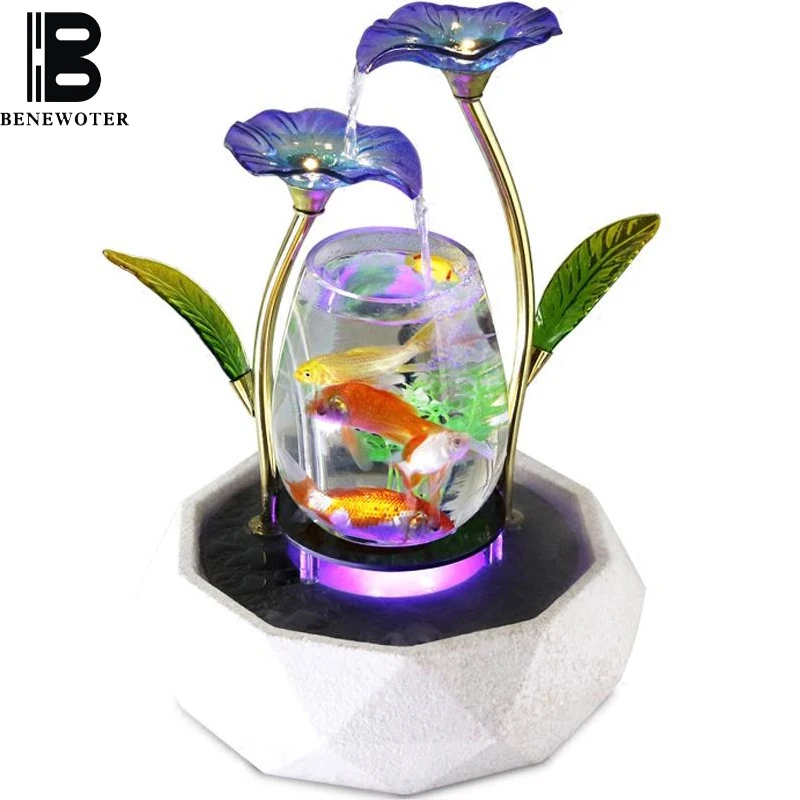 110/220V Beautiful Gold Plated Petal Flowing Water Fountain Glass Fish Tank Office Desktop Creative Garnish Lucky Wedding Decor | Дом и сад