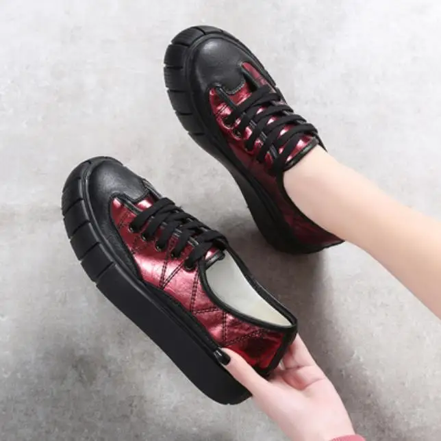Y en Suela blanco Mujeres Todo De vino Tinto Rojo De Primavera Gruesa Las 2019 de Nueva Zapatos Cuero Otoño Casuales uno YfxwcpB