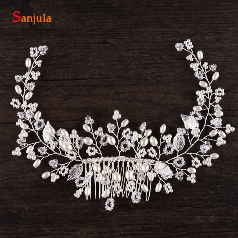 

2018 New Designs Silver Bridal Accesory For Hair Wedding Headpieces Pearls Crystal Leaves Decorations Wholesale T041