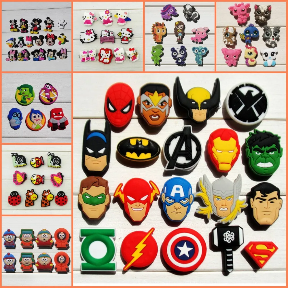 

100pcs Mixed Avenger Star Wars X-men Cartoon PVC shoe charms shoe accessories Shoe Buckle croc decorations jibz kids Party Gift