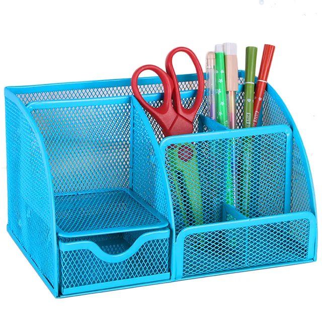 Black Blue Mesh Desk Organizer Office Supplies Caddy Combination Pen Black Blue Mesh Desk Organizer Office Supplies Caddy Combination Pen Holder Card Case Storage