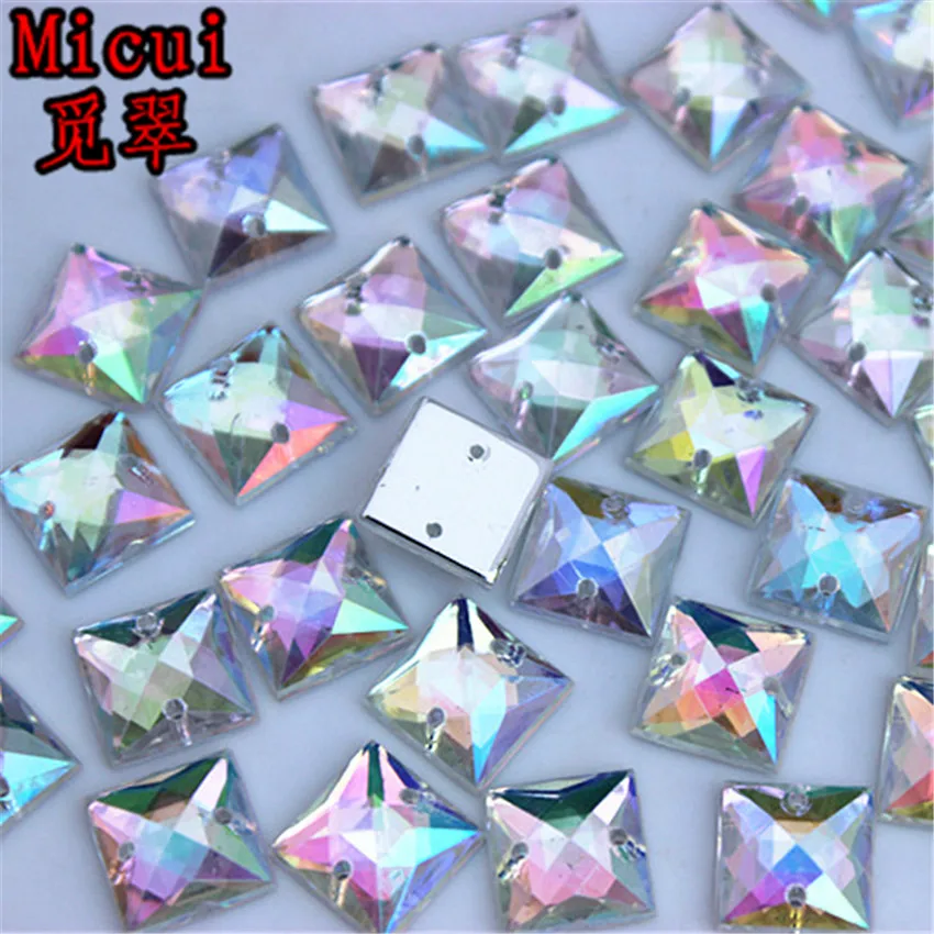 

200PCS 10mm Sewing Crystal AB Flatback Acrylic Rhinestones Sew On Crystals Stones square Strass For DIY Clothes Crafts ZZ203X