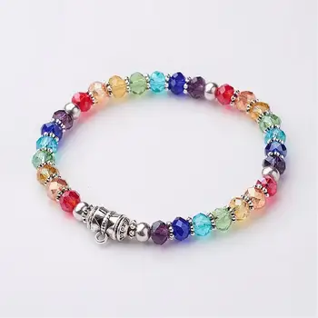 

Glass Beaded Stretch Bracelets, with Tibetan Style Alloy Findings, Colorful, 53mm
