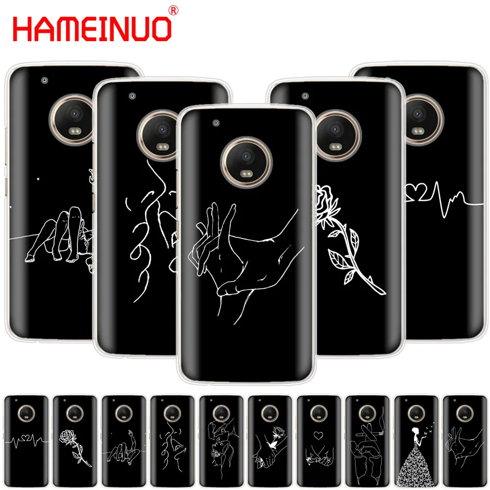 

HAMEINUO Art White Line Kiss Love Heart Flower Rose Girl case phone cover For Motorola Moto X4 C G6 G5 G5S G4 Z2 Z3 PLAY PLUS