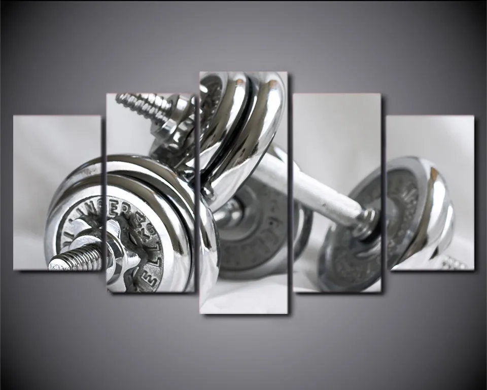 5 Piece Wall Art Canvas Painting Gym Dumbells Poster Fitness Equipment