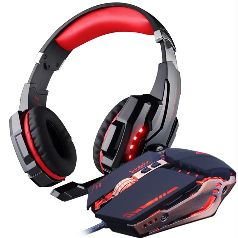 Günstige Gaming Headset Stereo Gamer Kopfhörer mit mikrofon Kopfhörer + Gaming Maus 4000 DPI Einstellbar Gamer Mäuse Verdrahtete USB für PC
