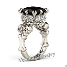 Vecalon Antiguo Mujeres Cráneo Negro de la Joyería de Diamantes Simulados Cz Wedding Band Anillo para Las Mujeres Blanco Gold Filled anillo de Dedo Hembra