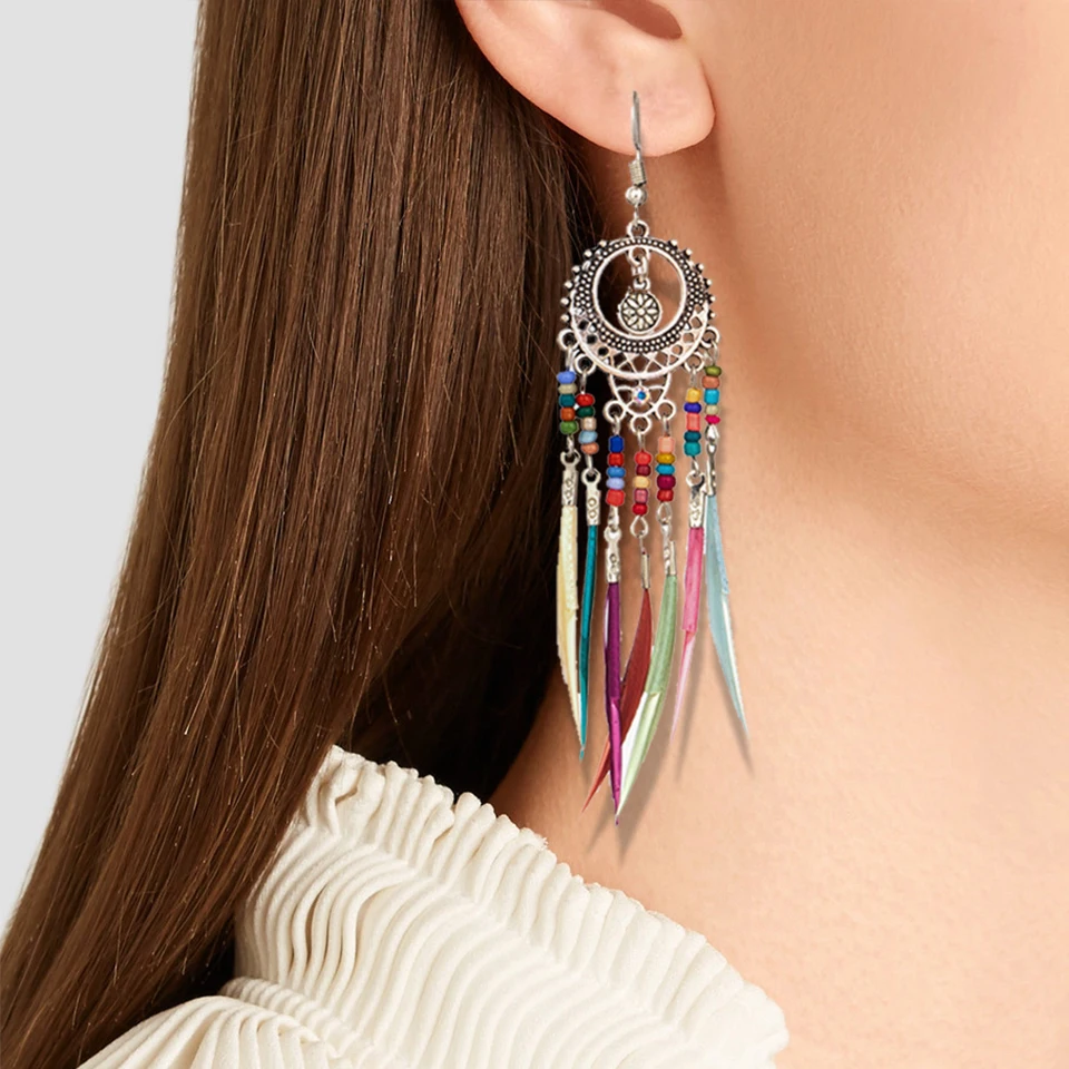 

Bohemian Ethnic Long Statement Colorful Tassel Drop Earrings Boho Resin Beads Fringe Earrings for Women Fashion Dangle Earring