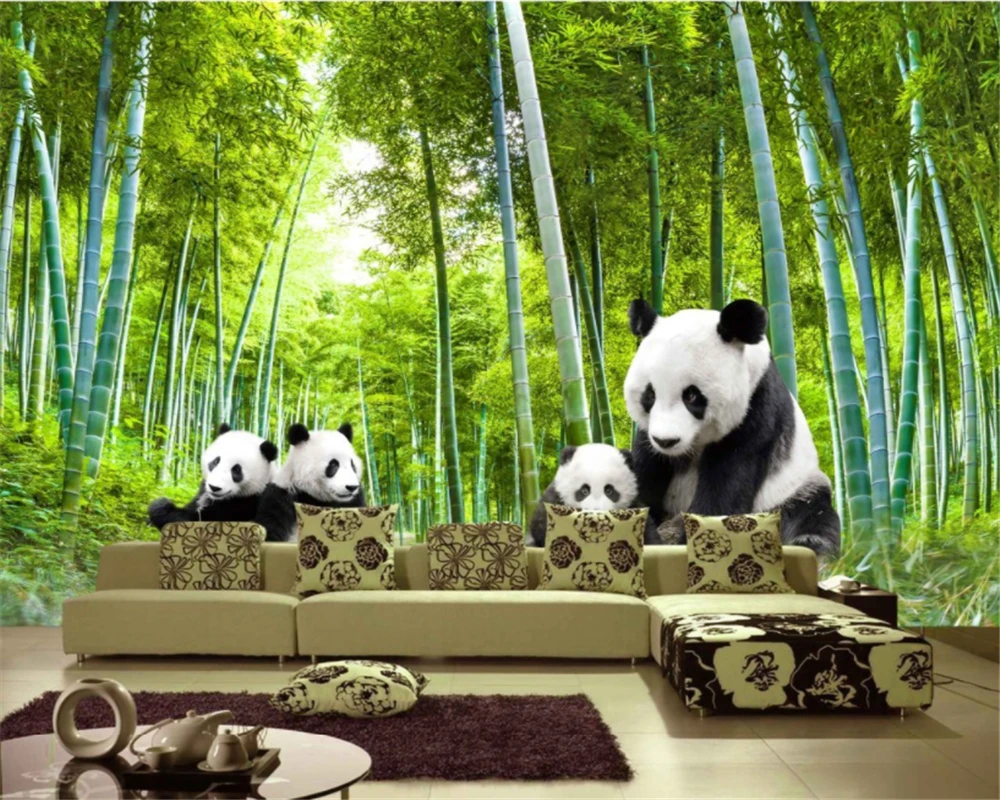 Beibehang Custom Wallpaper Giant Panda Bamboo Landscape Painting Background Wall Kids Room Cartoon Stroke 3d Wallpaper mural