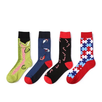 

Men's Cotton Crew Socks Japanese Harajuku Wind Color Geometric Cartoon Fish Shrimp Socks Street Wild Funny Cute Happy Socks