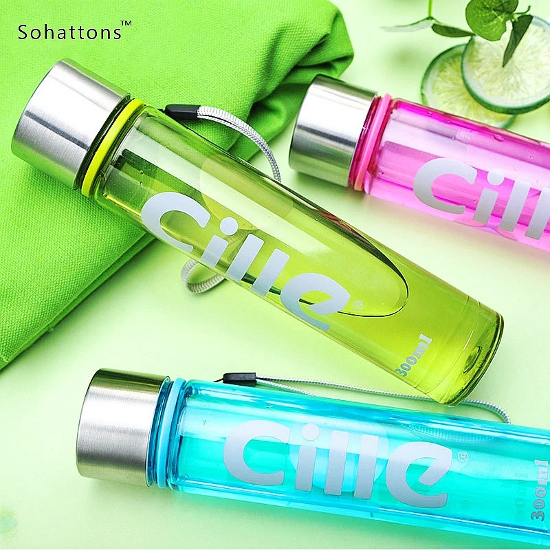

2019 Hot Sale Outdoor Sports Drinking Water Bottles plastic Watter Bottle Summer 300ML Transparent Portable Bike camping Cups