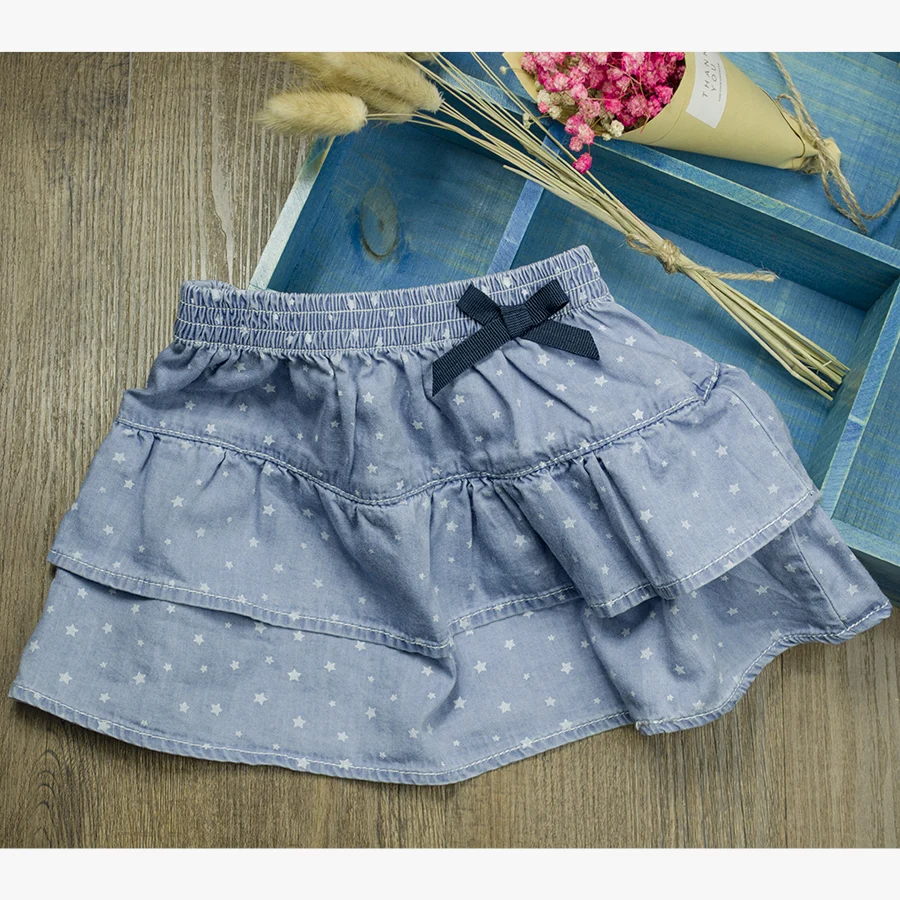 

2017 New Arrival Infant Baby Girls Denim Mini Skirt Newborn Elastic Waist Bow All Match A-line Tutu Skirt Star Pattern Clothing