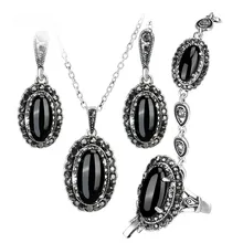 Gulkina 4 шт. Jewelry наборы серебрение Винтаж Кристалл Кольцо Серьги Браслет Цепочки и ожерелья Наборы свадебных ювелирных изделий для женщин