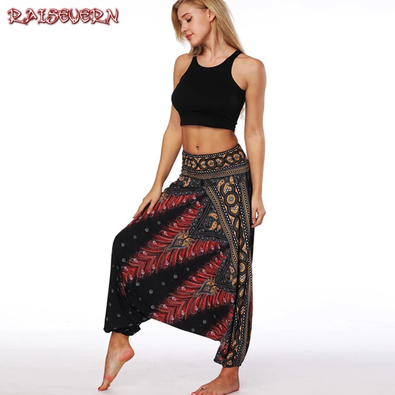 Raisvern женские свободные тайские шаровары, Boho Festival Hippy Aladdin Smock, брюки с высокой талией, Pantalon Femme, повседневные шаровары