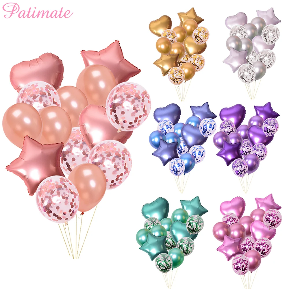 

PATIMATE 14Pcs/Set Matte Confetti Balloons Metal Rose Gold Foil Balloon For Birthday Party Decorations Pearl Ballon Supplies