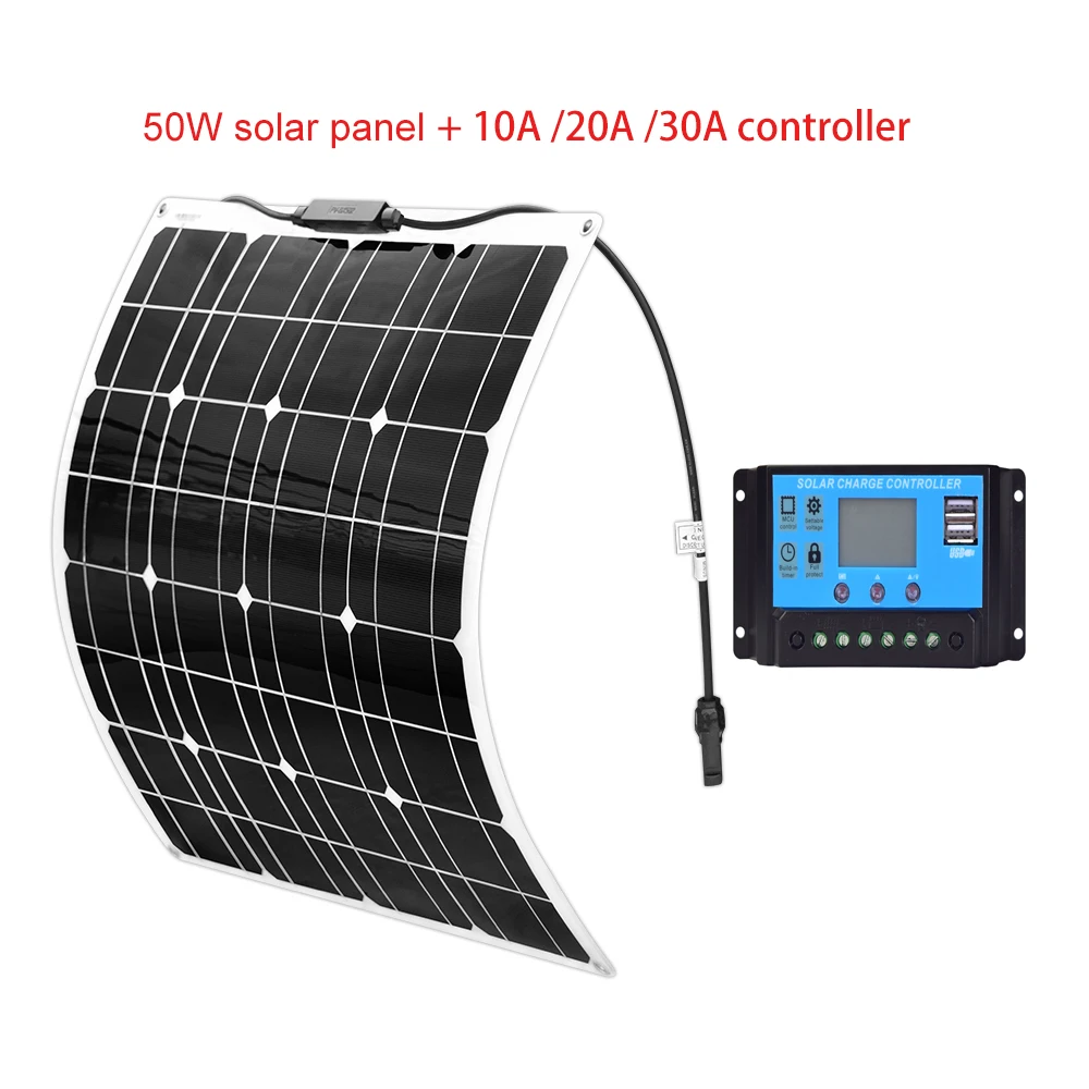 

50 Watt 16V Solar Panel Kit + 20/30/10A 12V PWM Solar Controller Monocrystalline High Efficiency panele fotowoltaiczne Charger