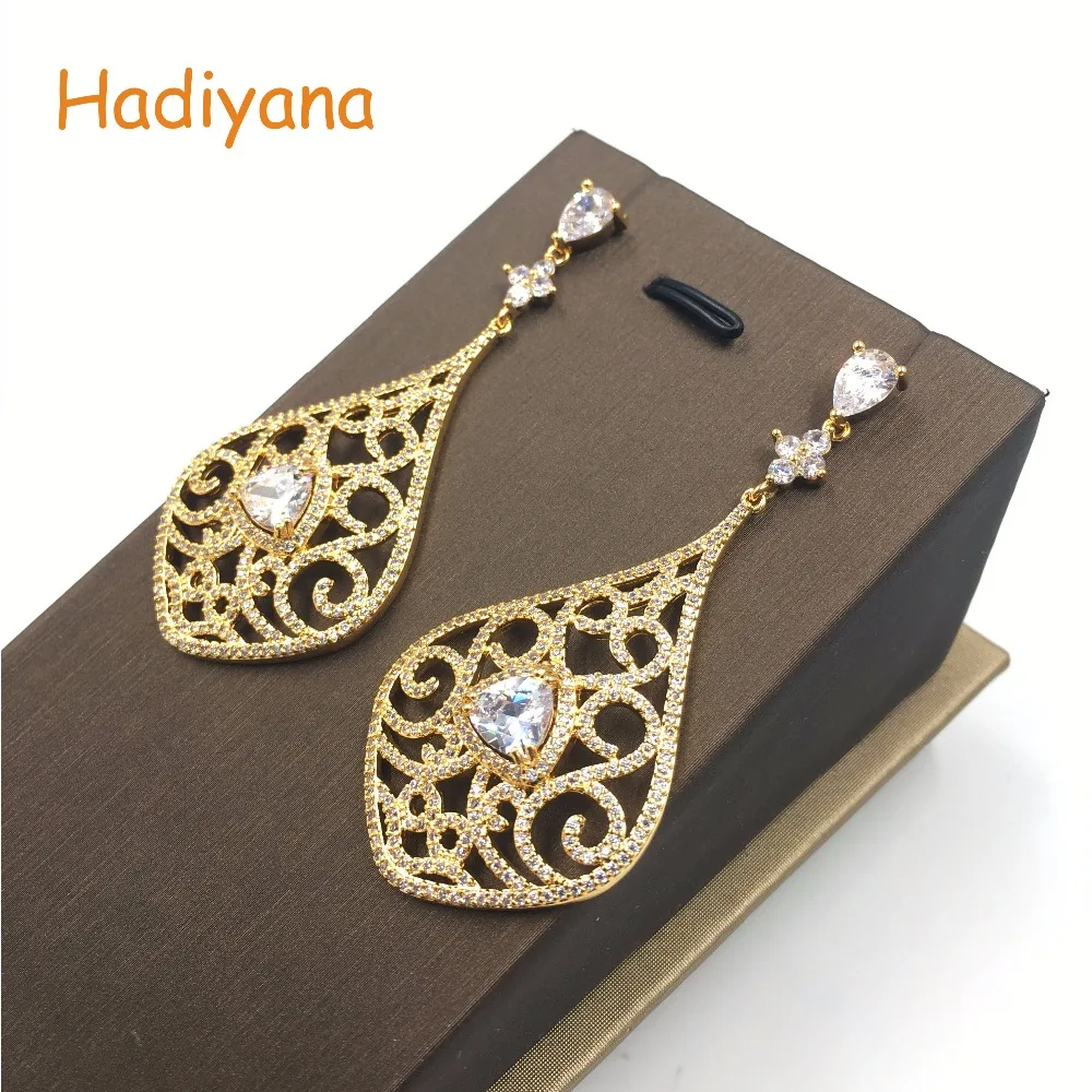 Hadiyana AAA кубический цирконий Большие размеры серьги Роскошные гипербола стиль CZ свадебные украшения вечерние серебряные золотые винтажные EH026