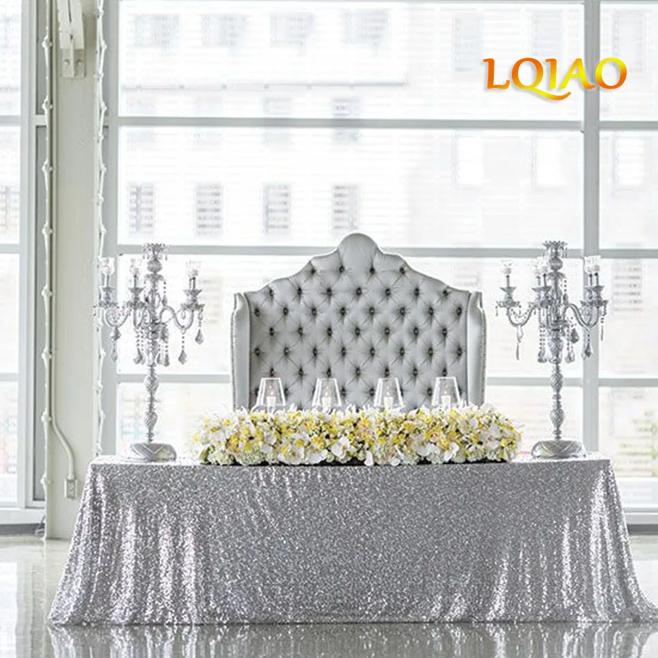

2018 New Arrival Rectangular 90x156 inch Sequins Fitted Tablecloth 8ft Decoration Hotel Banquet Wedding Table Cover-Silver