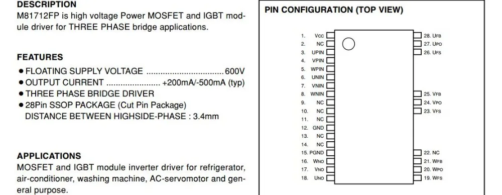 

M81712FP HIGH VOLTAGE THREE PHASE BRIDGE DRIVER new original goods