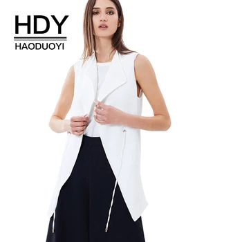 

HDY Haoduoyi Fashion Eyelet Sleeveless Jacket White Women Coat Elegant Office Work Wear Outwear Ladies Basic Casual Tops
