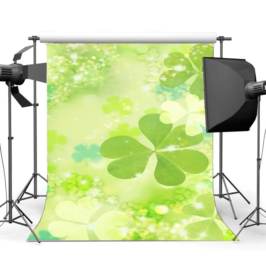 

Lucky Irish Shamrock Backdrop Green Four-leaf Leaves Clover Bokeh Glitter Sequins Spring Photography Background