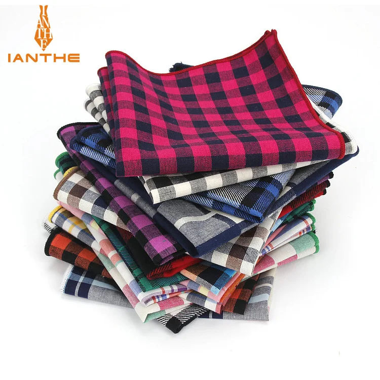 Высокое качество мужские шарфы в клетку деловые костюмы Hankies хлопковые