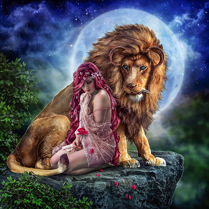 

5D DIY Diamond Painting girl Cross Stitch Diamond Embroidery lion Landscape Full round rhinestones Home Decor gift