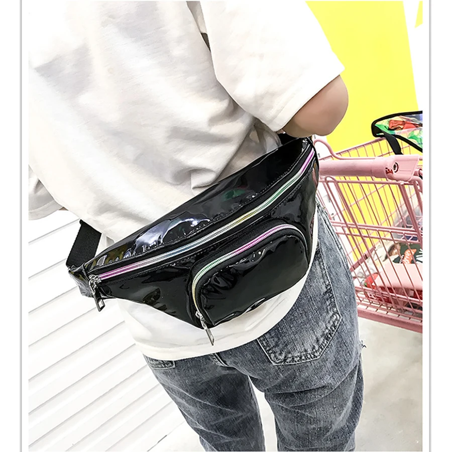 دوسون جديد حزمة الليزر الخصر حزم Heuptas الورك حقيبة النساء زنار الموز أكياس الخصر حقيبة للجنسين Bolso Cintura قوس قزح شفافة