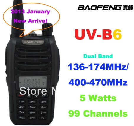 

2013 January New Arrival Baofeng UV-B6 Dual Band VHF 136-174MHz & UHF 400-470MHz 5Watts 99 Channels FM Portable Two-way Radio