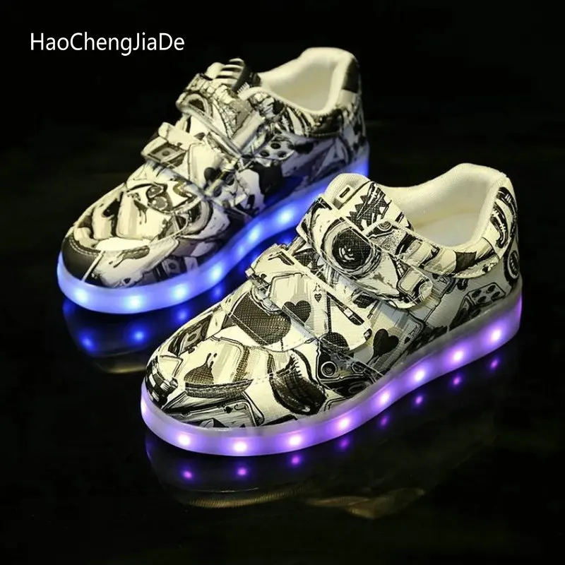 

New Spring Autumn Children LED Shoes With Lights Luminous Sneakers USB Rechargeable Fashion Kids Boys Sports Shoes For Girls