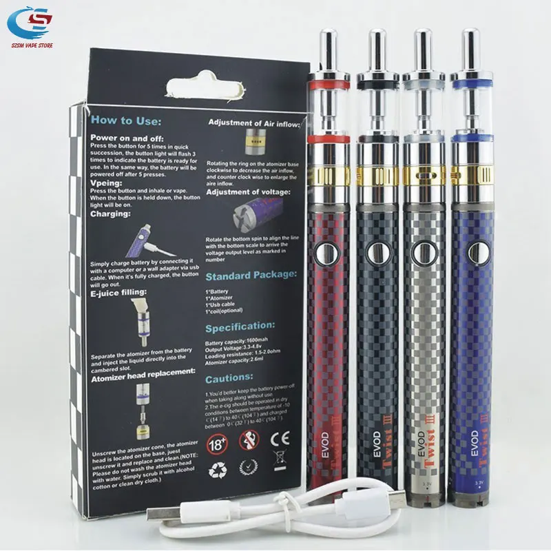 

HOT Electronic cigarette SUB TWO Evod Twist 3 mods kit m16 atomizer Vaporizer ego hookah pen vape kits electronic hookah vape