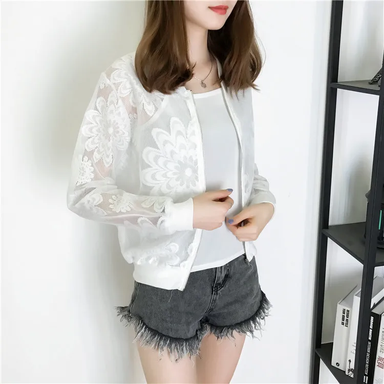

Clothing women's spring and summer large size lace jacket XL-5XL long-sleeved zipper solid color casual sunscreen jacket