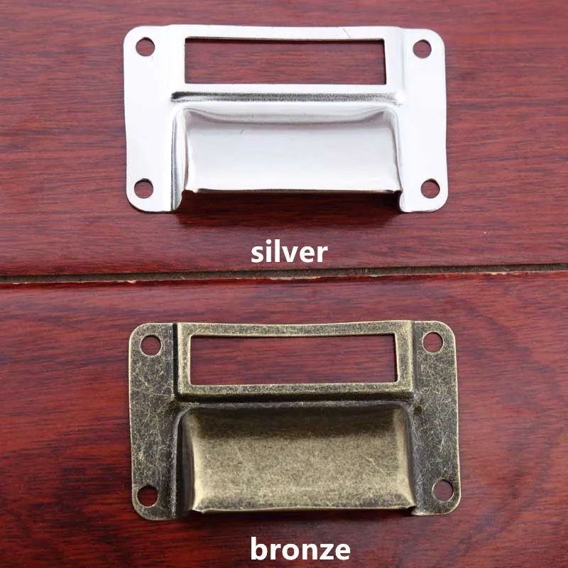 

66*39mm 4 hole unfold install lable pulls vintage bronze drawer knobs pulls name card holder handles retro simple silver handles