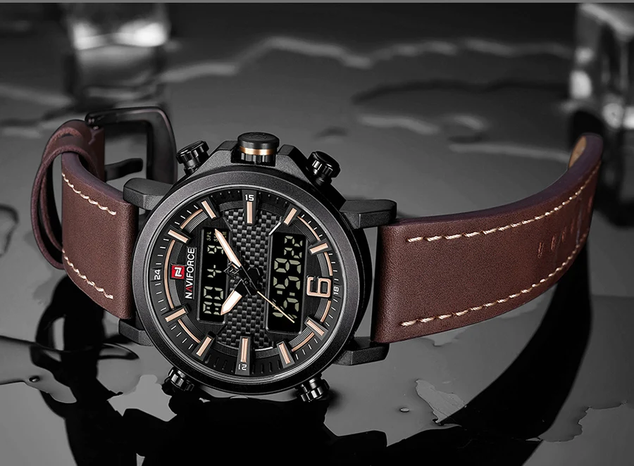 NAVIFORCE мужские часы светодиодный, аналоговый, цифровой мужские s часы лучший бренд класса люкс кожа день дата Кварцевые часы мужские водонепроницаемые часы