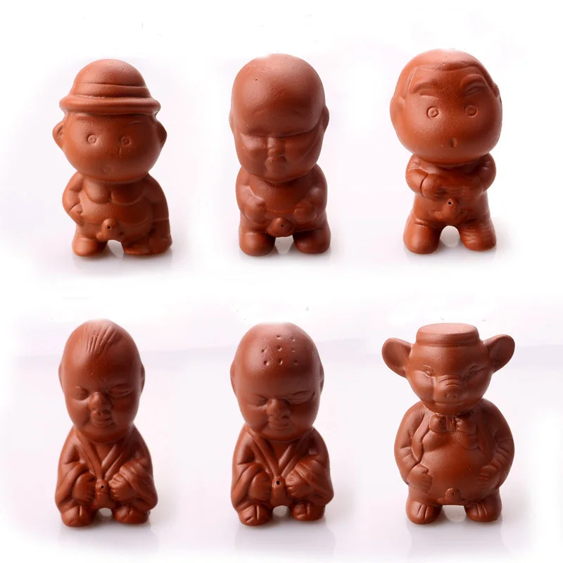 

total six pieces purple clay Chinese tea pets or two Mandarin ducks playing the water Kung Fu tea accessories
