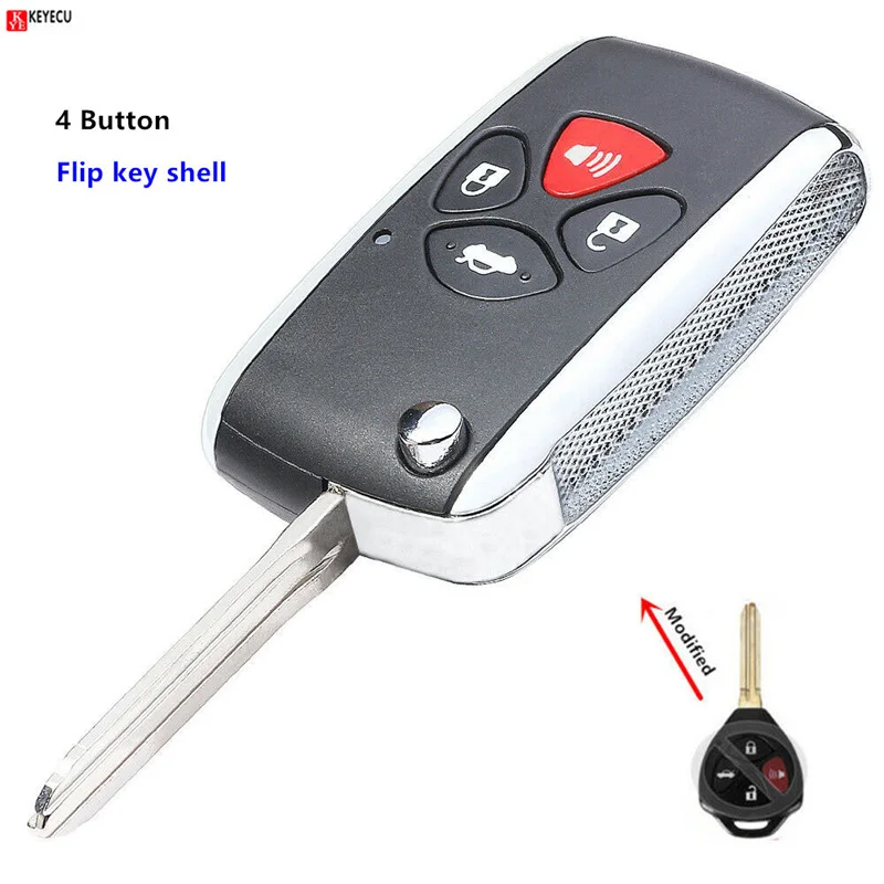 

Keyecu New 4 Buttons Modified Flip Remote Car Key shell Fob Case For Toyota Camry Avalon Corolla Matrix 2006-2010 TOY43 Blade