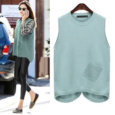 

Spring Autumn Women Girl Cute Knitted Vests Tanks Sleeveless Ladies Knit Vests Women's Pullover tops plus size XL-5XL