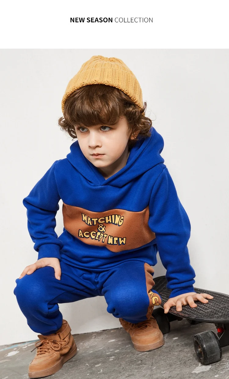 Balabala/теплый свитер с капюшоном на флисовой подкладке для маленьких мальчиков, комплект из 2 предметов, толстовка+ зимние штаны в полоску